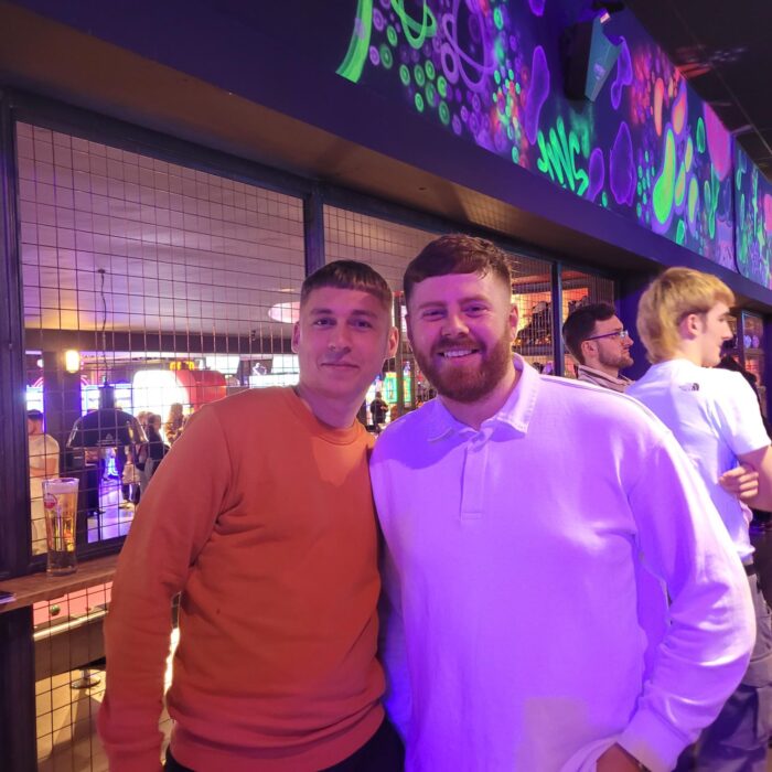Matthew and Tom at Gutterball Alley