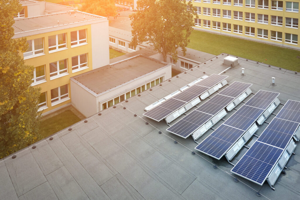 solar panels on roof - Energy Solutions for Schools representing public sector decarbonisation scheme
