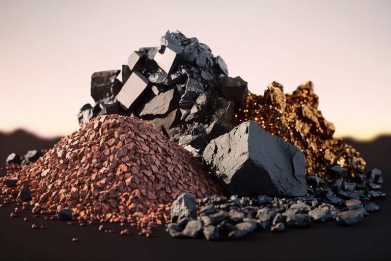 Small pile of minerals extracted in a rare earth mine