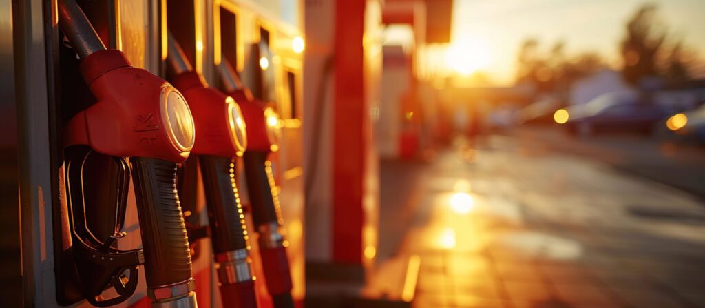 empty petrol station at sunrise