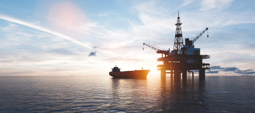 Oil platform on the ocean. Offshore drilling for oil and gas