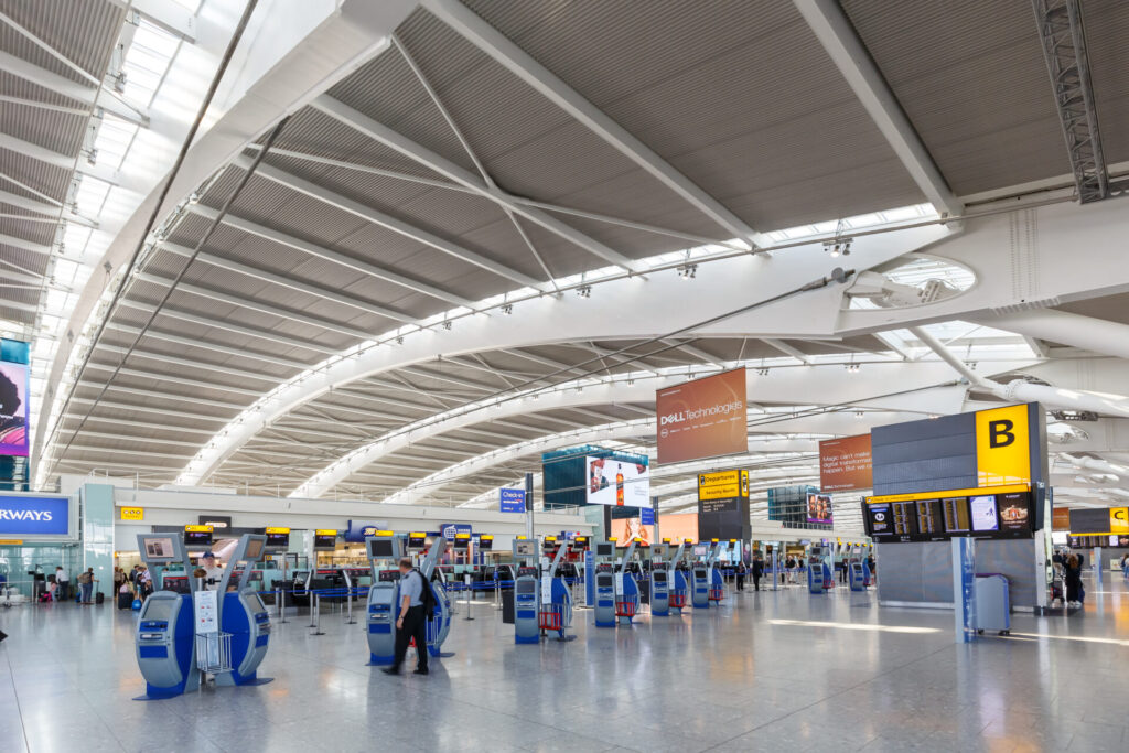 Heathrow airport terminal representing the recent fire and NESO's final report on the National grid
