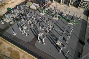 aerial view of Dogger Bank electrical converter station representing grid awarding 12 billion for HVDC