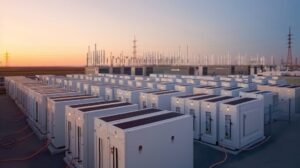 Battery Storage Facility at Sunset representing ofgem's super battery scheme
