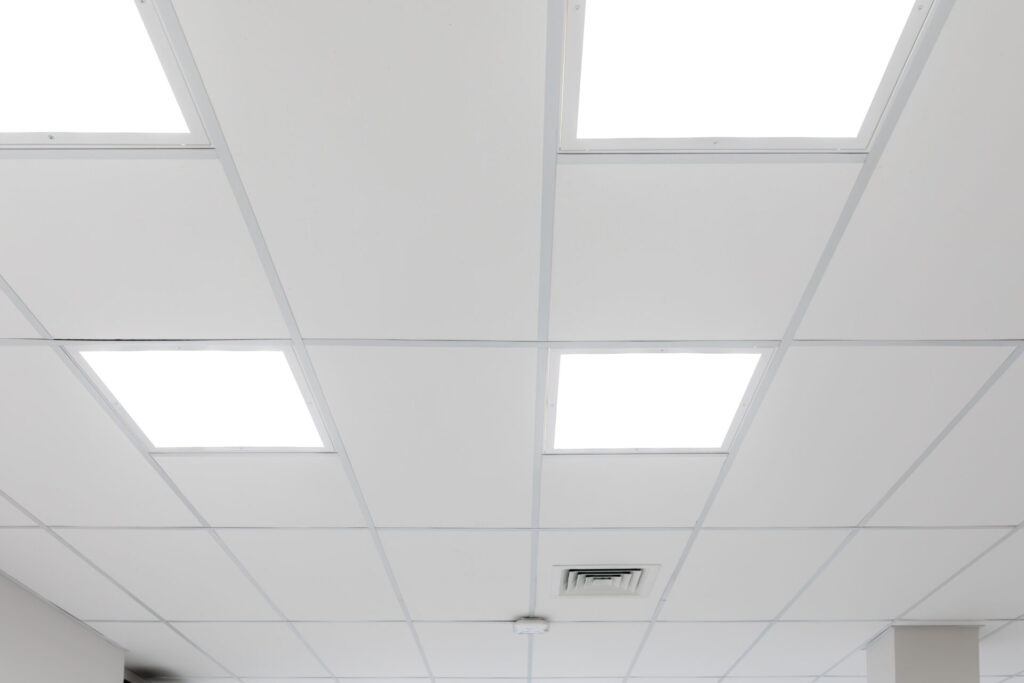 White ceiling with panel LED lighting.