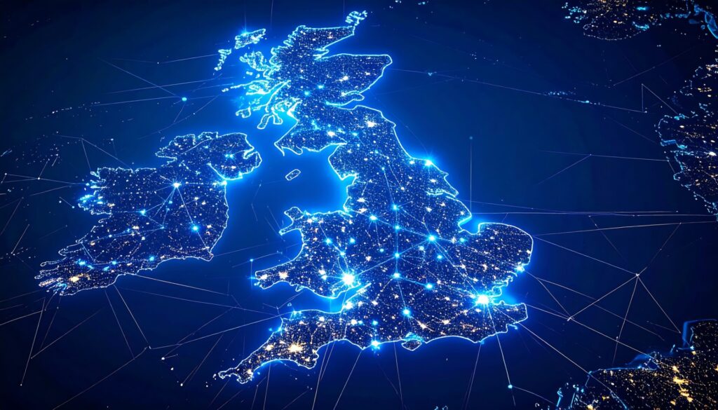 A digital map of the United Kingdom highlighting regional business energy bills