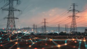 transmission towers against dusk representing network charges