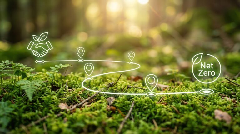 Net Zero, a path leading to a net zero icon
